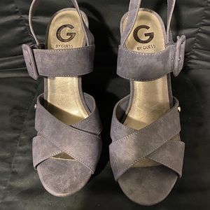 G By Guess Blue Faux Suede Wooden shoe